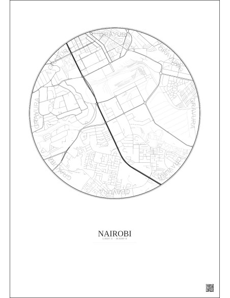 Affiche Nairobi – Poster carte de ville 2.5km | Gravura – Fond clair