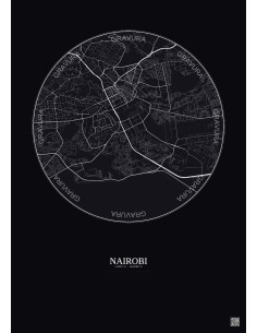 Affiche Nairobi – Poster carte de ville 6km | Gravura – Fond foncé