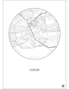 Affiche Nairobi – Poster carte de ville 6km | Gravura – Fond clair