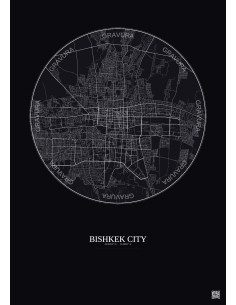 Affiche Bishkek City – Poster carte de ville 10km | Gravura – Fond foncé