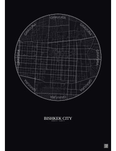 Affiche Bishkek City – Poster carte de ville 2.5km | Gravura – Fond foncé