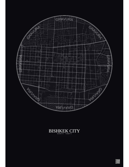 Affiche Bishkek City – Poster carte de ville 2.5km | Gravura – Fond foncé