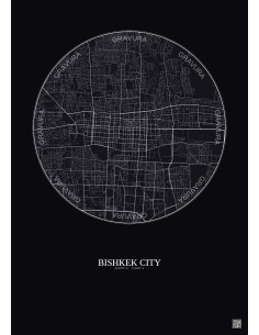 Affiche Bishkek City – Poster carte de ville 6km | Gravura – Fond foncé