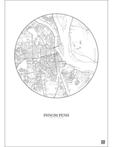 Affiche Phnom Penh – Poster carte de ville 10km | Gravura – Fond clair