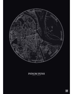 Affiche Phnom Penh – Poster carte de ville 10km | Gravura – Fond foncé