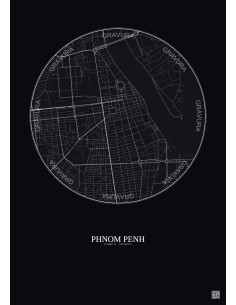 Affiche Phnom Penh – Poster carte de ville 2.5km | Gravura – Fond foncé