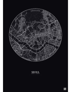 Affiche Seoul – Poster carte de ville 10km | Gravura – Fond foncé