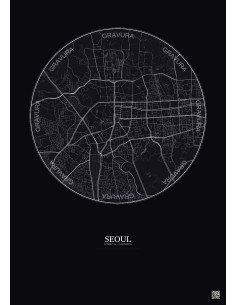 Affiche Seoul – Poster carte de ville 2.5km | Gravura – Fond foncé