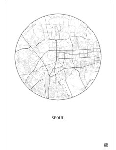 Affiche Seoul – Poster carte de ville 2.5km | Gravura – Fond clair