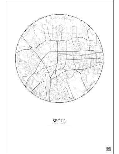 Affiche Seoul – Poster carte de ville 2.5km | Gravura – Fond clair