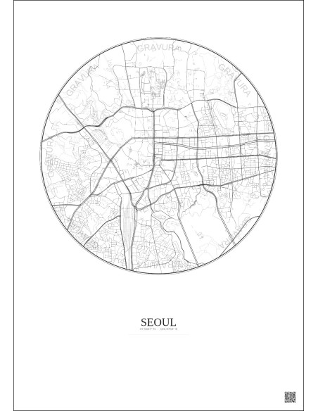 Affiche Seoul – Poster carte de ville 2.5km | Gravura – Fond clair