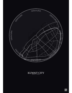 Affiche Kuwait City – Poster carte de ville 2.5km | Gravura – Fond foncé