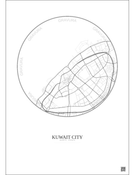 Kuwait City City Map Poster 2.5km | Gravura – Light background