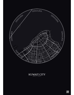 Affiche Kuwait City – Poster carte de ville 6km | Gravura – Fond foncé