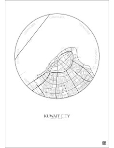 Affiche Kuwait City – Poster carte de ville 6km | Gravura – Fond clair