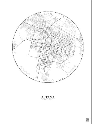 Affiche Astana – Poster carte de ville 10km | Gravura – Fond clair
