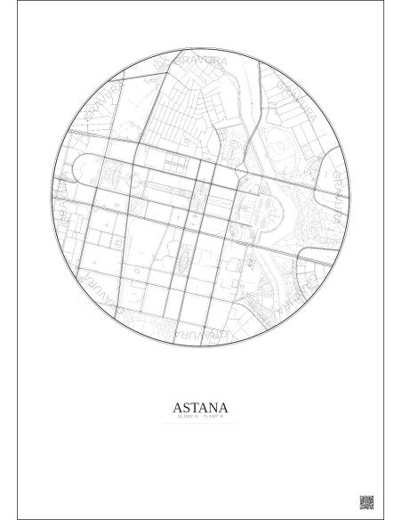 Affiche Astana – Poster carte de ville 2.5km | Gravura – Fond clair