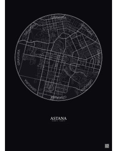 Affiche Astana – Poster carte de ville 6km | Gravura – Fond foncé