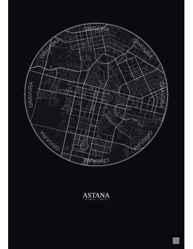 Astana City Map Poster 6km | Gravura – Dark background