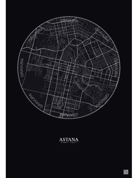 Astana City Map Poster 6km | Gravura – Dark background