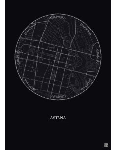 Affiche Astana – Poster carte de ville 2.5km | Gravura – Fond foncé