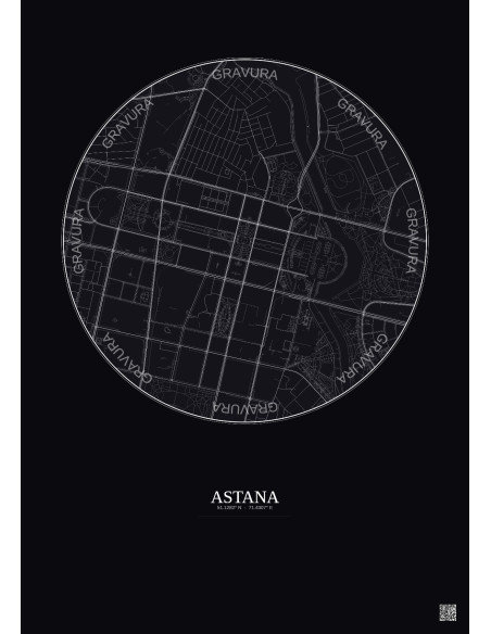 Affiche Astana – Poster carte de ville 2.5km | Gravura – Fond foncé