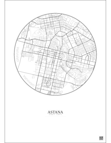 Astana City Map Poster 6km | Gravura – Light background