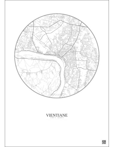 Affiche Vientiane – Poster carte de ville 10km | Gravura – Fond clair
