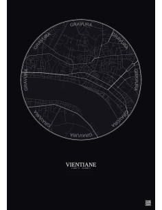 Affiche Vientiane – Poster carte de ville 2.5km | Gravura – Fond foncé