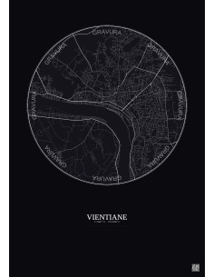 Affiche Vientiane – Poster carte de ville 6km | Gravura – Fond foncé