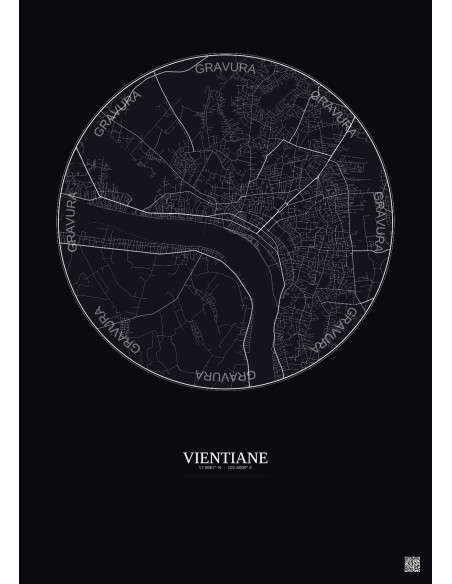 Vientiane City Map Poster 6km | Gravura – Dark background