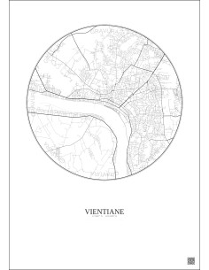 Affiche Vientiane – Poster carte de ville 6km | Gravura – Fond clair