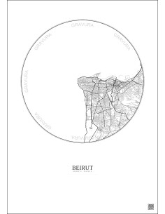 Affiche Beirut – Poster carte de ville 10km | Gravura – Fond clair