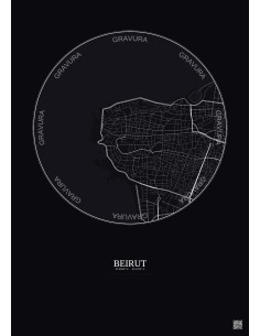 Affiche Beirut – Poster carte de ville 2.5km | Gravura – Fond foncé