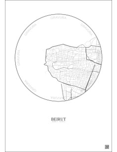 Affiche Beirut – Poster carte de ville 2.5km | Gravura – Fond clair
