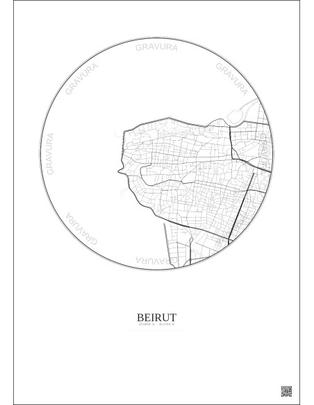 Affiche Beirut – Poster carte de ville 2.5km | Gravura – Fond clair
