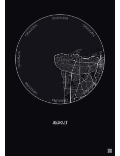 Affiche Beirut – Poster carte de ville 6km | Gravura – Fond foncé