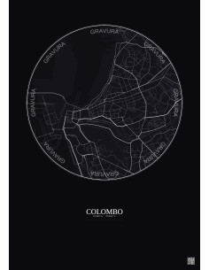 Affiche Colombo – Poster carte de ville 2.5km | Gravura – Fond foncé
