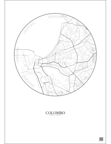 Affiche Colombo – Poster carte de ville 2.5km | Gravura – Fond clair