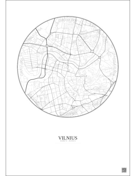 Affiche Vilnius – Poster carte de ville 2.5km | Gravura – Fond clair