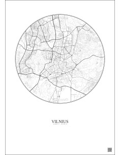 Affiche Vilnius – Poster carte de ville 6km | Gravura – Fond clair