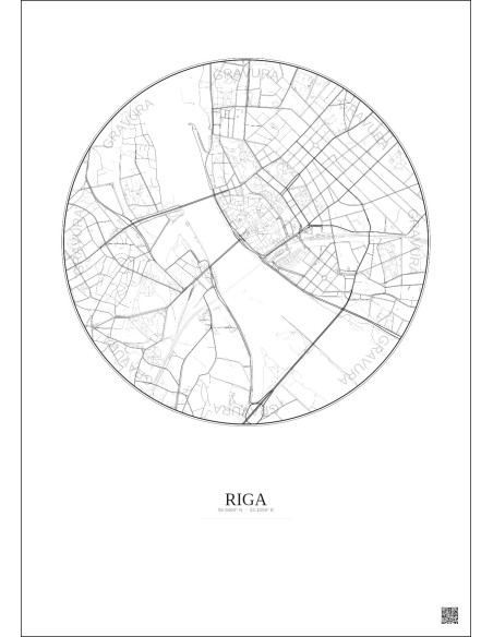 Affiche Riga – Poster carte de ville 2.5km | Gravura – Fond clair