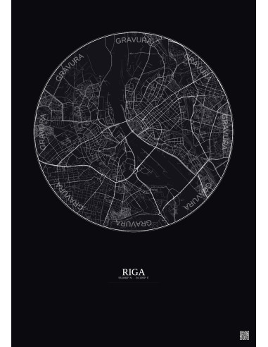 Riga City Map Poster 6km | Gravura – Dark background