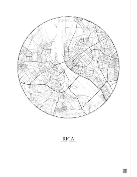 Riga City Map Poster 6km | Gravura – Light background