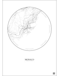 Affiche Monaco – Poster carte de ville 2.5km | Gravura – Fond clair