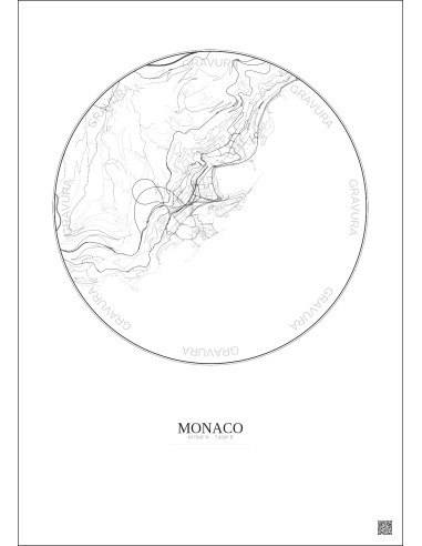 Affiche Monaco – Poster carte de ville 2.5km | Gravura – Fond clair