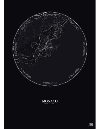 Affiche Monaco – Poster carte de ville 2.5km | Gravura – Fond foncé