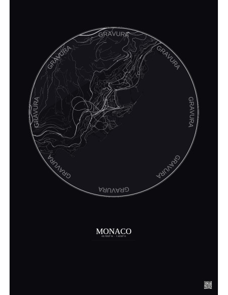 Affiche Monaco – Poster carte de ville 2.5km | Gravura – Fond foncé