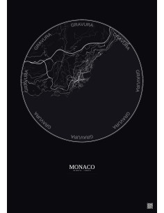 Monaco City Map Poster 5km | Gravura – Dark background