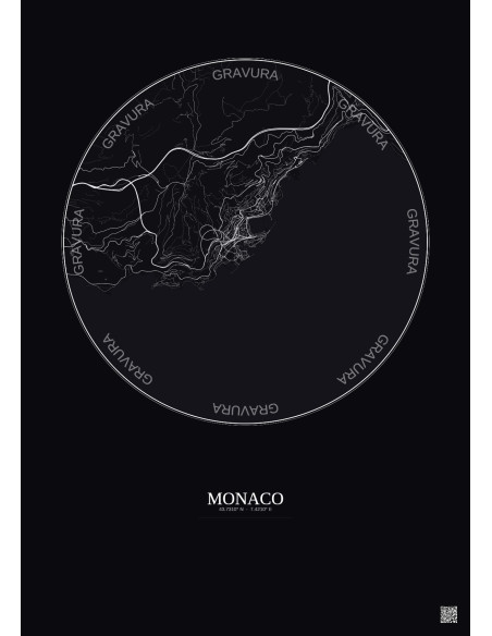 Affiche Monaco – Poster carte de ville 5km | Gravura – Fond foncé